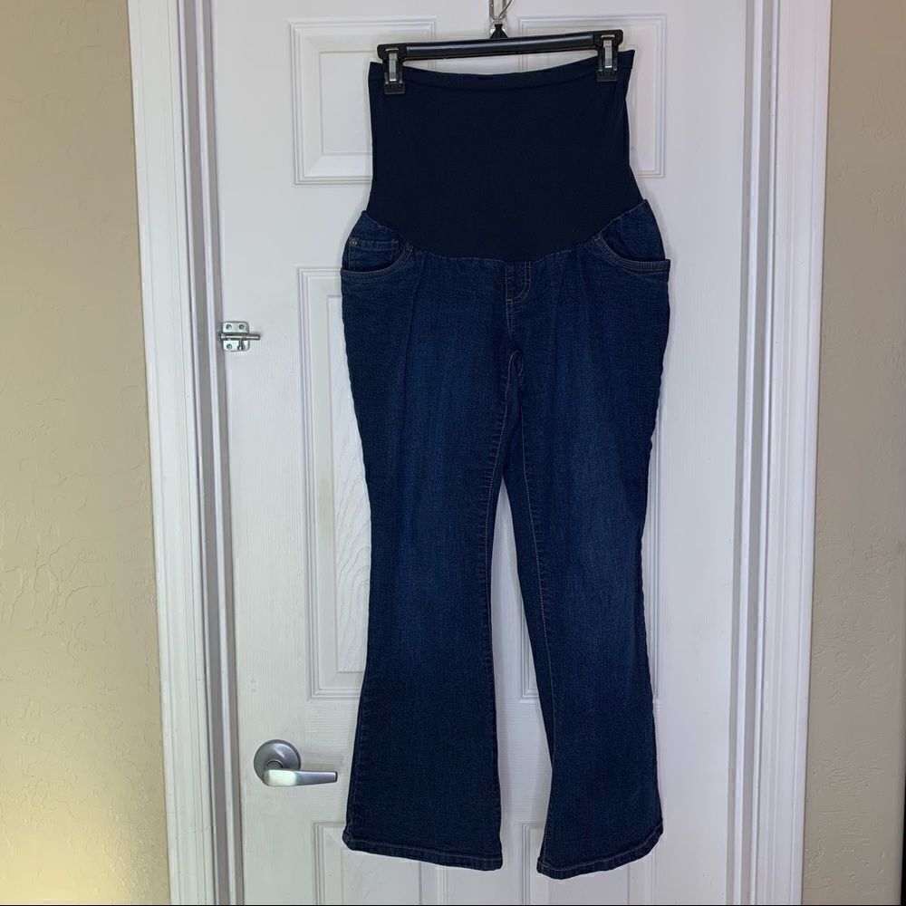 Indigo Blue Dark Denim Maternity Jeans Size Petite Large Full Belly Panel